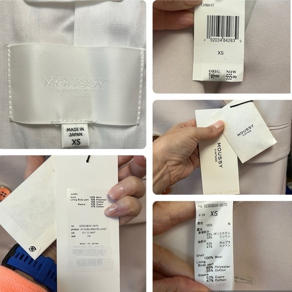 Moussy Vintage Wool Blazer XS | Double-Breasted Ivory Jacket | NWT $740 - Picture 10 of 10